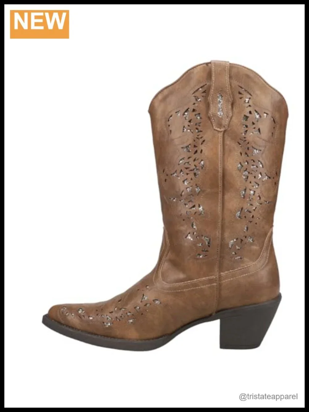 Faux Leather Mid-Calf Western Boots - Slip On, Soft Toe, Glitter